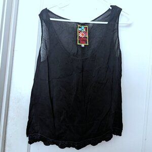 Johnny Was Black Rayon Embroidered Tank Top Size S